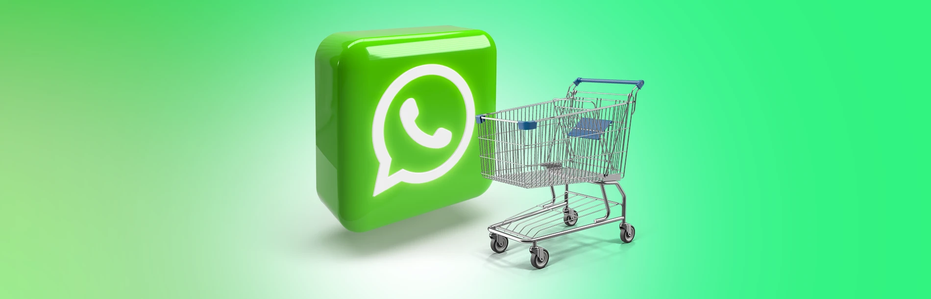 ilustração de um carrinho de compras e o logo do whatsapp